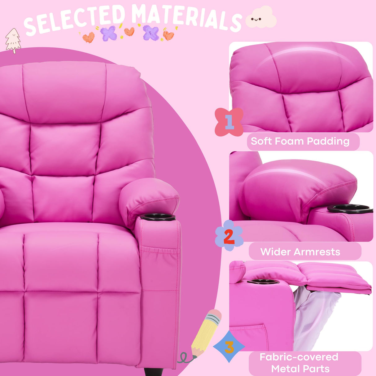 SNUGWAY Marshmallow Larger Kids Reclining Chair Leather Recliner Sofa Children Ages 3-12 SNUGWAY