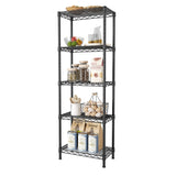SINGAYE 5 Tier Shelf Wire Shelving Adjustable Storage Shelves Rack Standing Units for Kitchen Closet Laundry Bathroom Organizers Metal Pantry Narrow Mesh Gaps 10" D x 16" W x 55" H Black SINGAYE