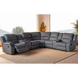 UR livingroom Modular Sectional Sofa PU Leather Manual Recliner Sofa Symmetrical Sectional Couches for Living Room Livingroom Furniture Sets, Grey UR livingroom