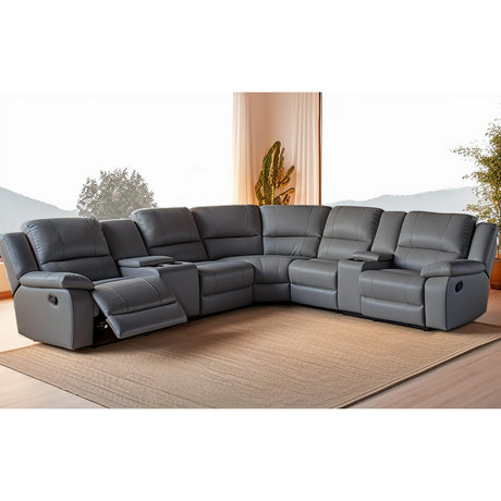 UR livingroom Modular Sectional Sofa PU Leather Manual Recliner Sofa Symmetrical Sectional Couches for Living Room Livingroom Furniture Sets, Grey UR livingroom