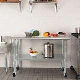 HARDURA Stainless Steel Table with Wheels 24 x 60 Inches Casters NSF Heavy Duty Commercial Work & Prep Table with Undershelf and Galvanized Legs for Restaurant Kitchen Bar and Hotel Garage HARDURA Restaurant Equipment