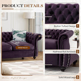 61"W Mid Century Modern Chesterfield Couch,Upholstered Velvet Loveseat Sofa with Button Tufted & Rolled Armrests,Comfy Deep Seat Sofa with Nailhead Trim & Gourd Legs for Living Room,Apartment(Purple) JEEOHEY