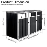 Yozma Metal Garbage Bin Shed – Outdoor Trash Can Storage for 3 Bins, Durable & Weather-Waste Enclosure, Yard Utility Shed for Hide Trash Cans (Grey) (1 Doors) Yozma