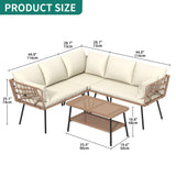 YITAHOME 4PCS Patio Furniture Set L Shape Outdoor Couch with 2-Tier Coffee Table and Thick Cushions Patio Conversation Set Rattan Sectional Sofa Boho Outdoor Furniture Set with 5 Seater for Backyard YITAHOME