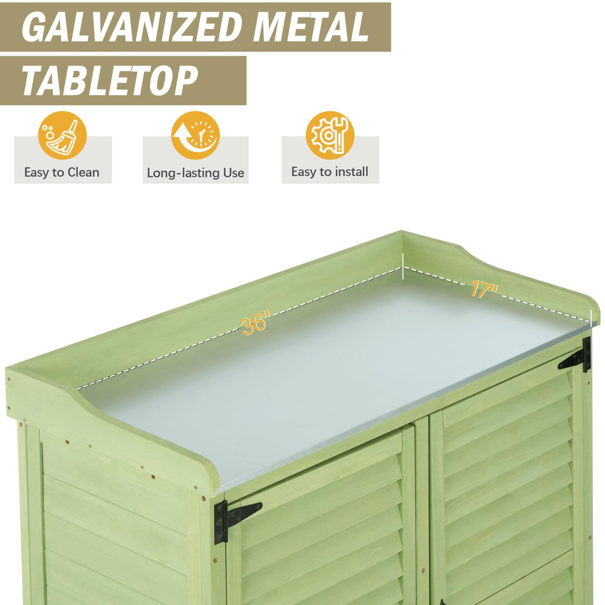 FTCBNet Outdoor Potting Bench with Metal Work Top,Waterproof Garden Storage Cabinet,Wooden Tool Station Shed for Backyard,Patio,Lawn Gardening FTCBNet