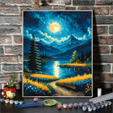 Moon Paint by Numbers Kit for Adults Beginner Forest Adult Paint by Number Kits On Canvas Adults Kits DIY Lake Flowers Oil Painting Kits for Gift Home Wall Decor 16x20 Inch Lovepefe