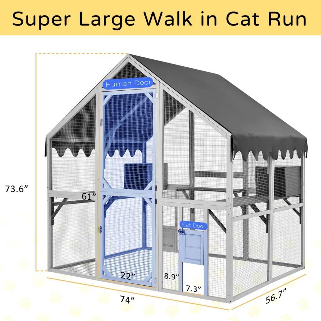 Catio Large Outdoor Cat Enclosure Wooden Kitty House Condon for Multiple Cats Run HYDRAGARDEN
