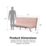 DHP Emily 71 Inch Futon Sofa Bed Fabric, Armless Upholstered Couch Sleeper with Tufted Back and Seat, Mid-Century Modern, Pink Velvet DHP