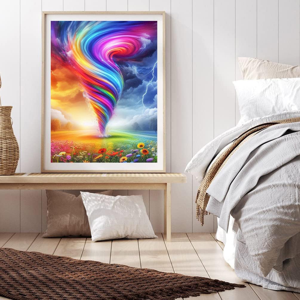 Lophomie Diamond Art Kits for Adults, 5D DIY Rainbow Storm Diamond Painting Kits for Adults Beginners, Diamond Dots Kits Gem Arts Crafts for Home Wall Decor 12x16 Inch Lophomie