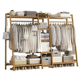 Baveke Bamboo Garment Rack 9 Tier Storage Shelf Coat Clothes Hanging Rack, Portable Wardrobe Closet Organizer With Top Shelf, Shoe Storage Shelves for Bedroom (Natural - 74.8 in) Baveke