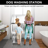Dog Grooming Bathtub for Large Dogs, 50" Professional Dog Bathing Station, Pet Dog Washing Station for Home, Large Dog Bathtub with Removable Floor Grate, Steps, Faucet TROPOW