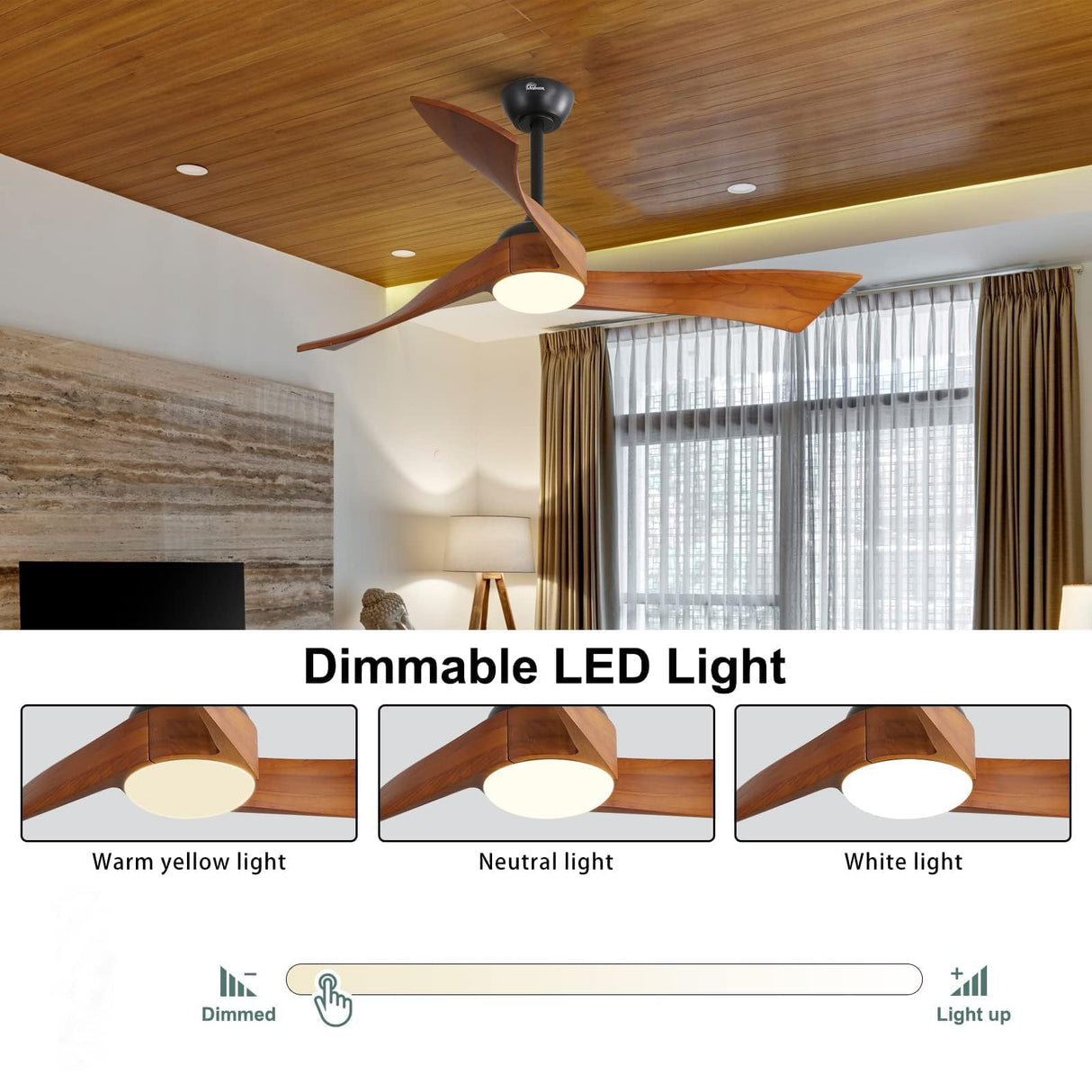 Sofucor 52 Inch Ceiling Fan with Lights Remote Control, Modern Ceiling Fan with Dimmable LED Light, 3 Reversible Solid Wood Blades, Quiet DC Motor with 6 Wind Speed 3 Timer, Bronze Sofucor