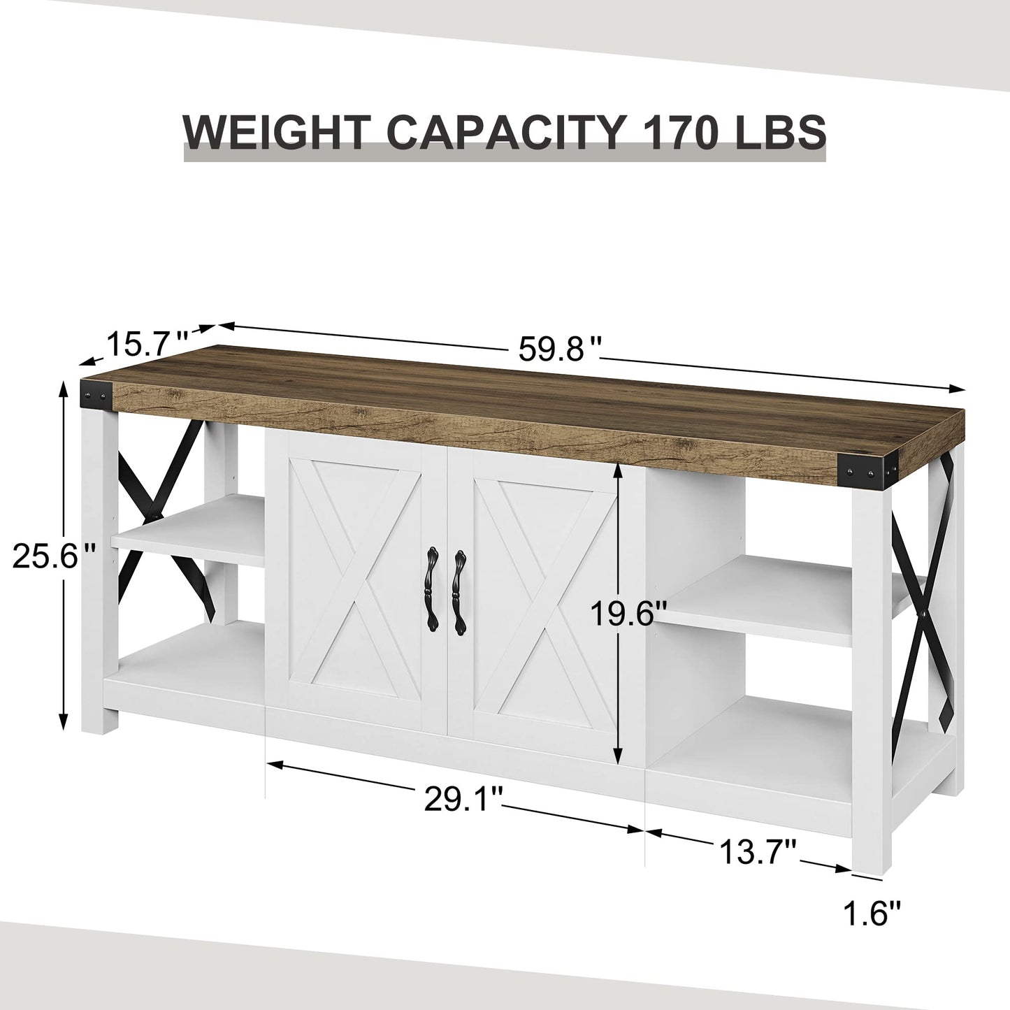 IDEALHOUSE Farmhouse TV Stand for 65/60/55 Inches, Mid Century Modern Entertainment Center with Storage Cabinets and Open Shelves, Wood TV Table Media Console for Living Room, Bedroom (White) - WoodArtSupply