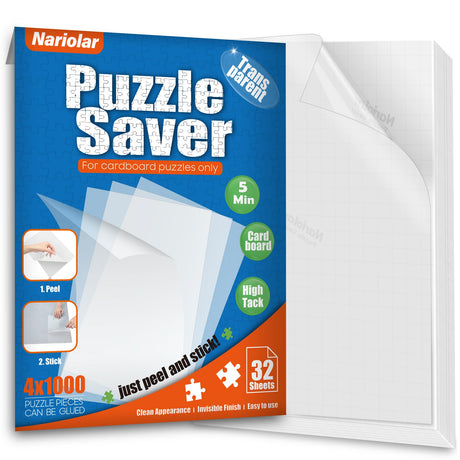 Nariolar Ultra-Adhesion Transparent Puzzle Glue Sheets, 32 Puzzle Saver Sheets for Preserving Up to 4x1000-Piece Jigsaws Nariolar