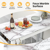 Giantex Bar Table, 47” Counter Height Dining Table with 7 Hanging Hooks, Compartment, Cabinet & Adjustable Shelf, High Top Table, Faux Marble Pub Table for Kitchen Breakfast Nook Small Space, White Giantex