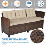 Tangkula Patio Furniture Set, 3 Pieces Outdoor Conversation Set with 6 Cushioned Seat & Coffee Table, Rattan Couch Set for Balcony, Garden, Lawn, Poolside and Backyard (Brown) Tangkula