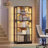 Glass Display Cabinet with Doors, 5 Tier Modern Curio Cabinet with RGB LED Lights, Tall Glass Showcase Storage Cabinet for Collectibles and Decor HarmoHaby