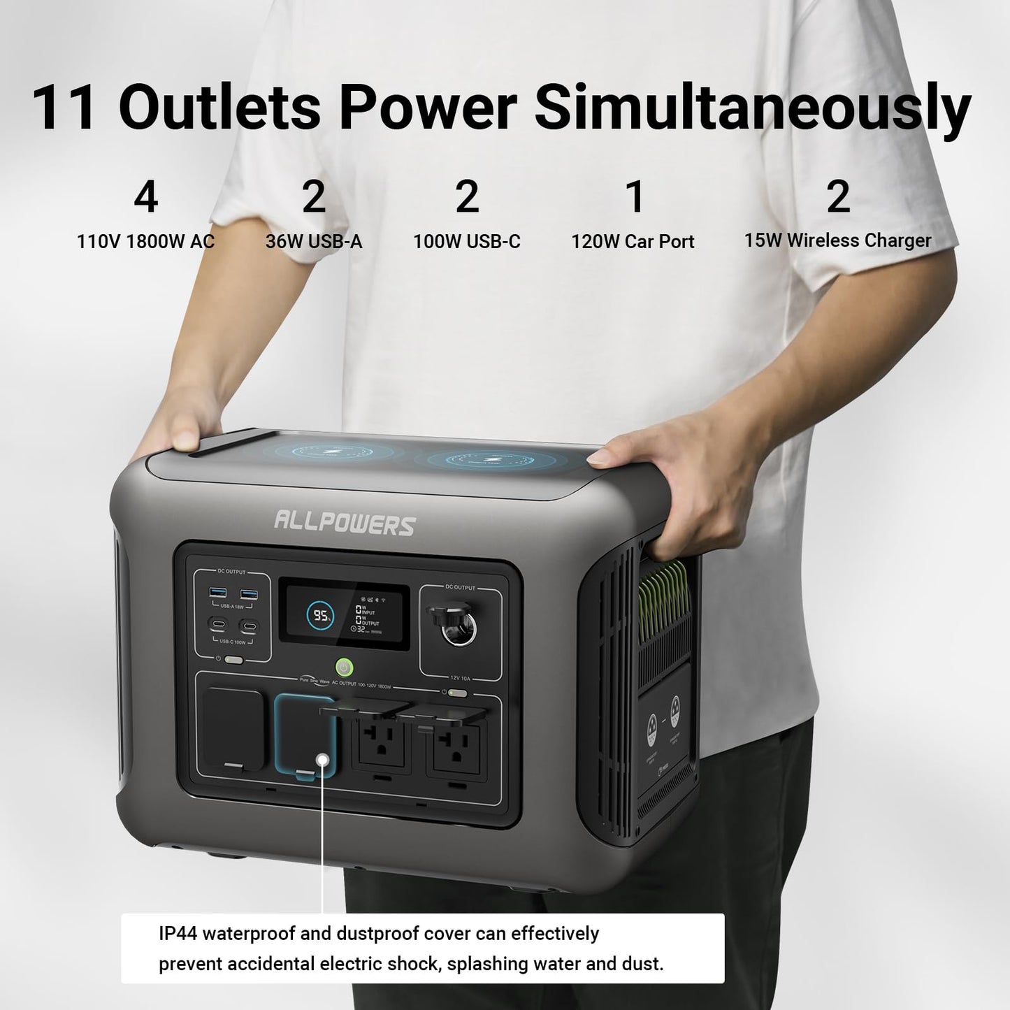 ALLPOWERS R1500 Portable Power Station, 1152Wh LiFePO4 Battery Backup w/ 4 1800W (3000W Peak) AC Outlets, 0-80% in 40 Min, 43dB UPS Solar Generator for Camping, Party, RV, Home Use - WoodArtSupply