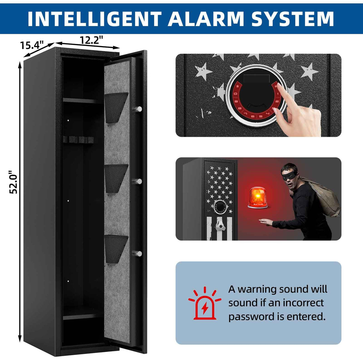 KAER 6 Gun Safe for Rifles and Pistols, Large Gunsafe Cabinet Rifle Safe Assembled Gun Safes for Home Rifles and Shotguns with Upgraded Digital Keypad Key Lock LED Light Removable Shelves Gun Racks KAER