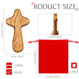 Qunclay 12 Sets Small Hand Held Pine Wooden Cross with Velvet Bag Set 4.1 Inches Portable Holding Wooden Pocket Cross Clinging Cross Jesus Cross Gift for Prayer Palm Size Men Christian Church Gift Qunclay
