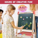 Skyelta Art Easel for Kids Ages 2-4 4-8 9-12,Double Sided Wooden Kids Easel Drawing Board with Magnetic Chalkboard,3-Level Height Adjustable,100+ Accessories,Gift & Art Supplies for Kids Skyelta