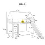 NKISHECK Metal Twin Over Twin Bunk Bed with Slide, Low House Bunk Bed for Girls Boys, White NKISHECK