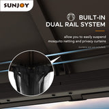 Sunjoy Hardtop Gazebo 12 x 16 ft. Outdoor Gazebo, Heavy Duty Steel Frame Gazebo, Double Tiered Metal Gazebo with Ceiling Hook and Removable Netting Sidewalls, Brown Sunjoy