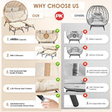 RADIATA Double Egg Chair with Footrests, 2 Person Wicker Lounge Chair with Thickened Cushion and Legs, Outdoor Wide Loveseat for Patio Garden Porch Indoor 680 lbs Weight Capacity (Beige with ottomans) RADIATA