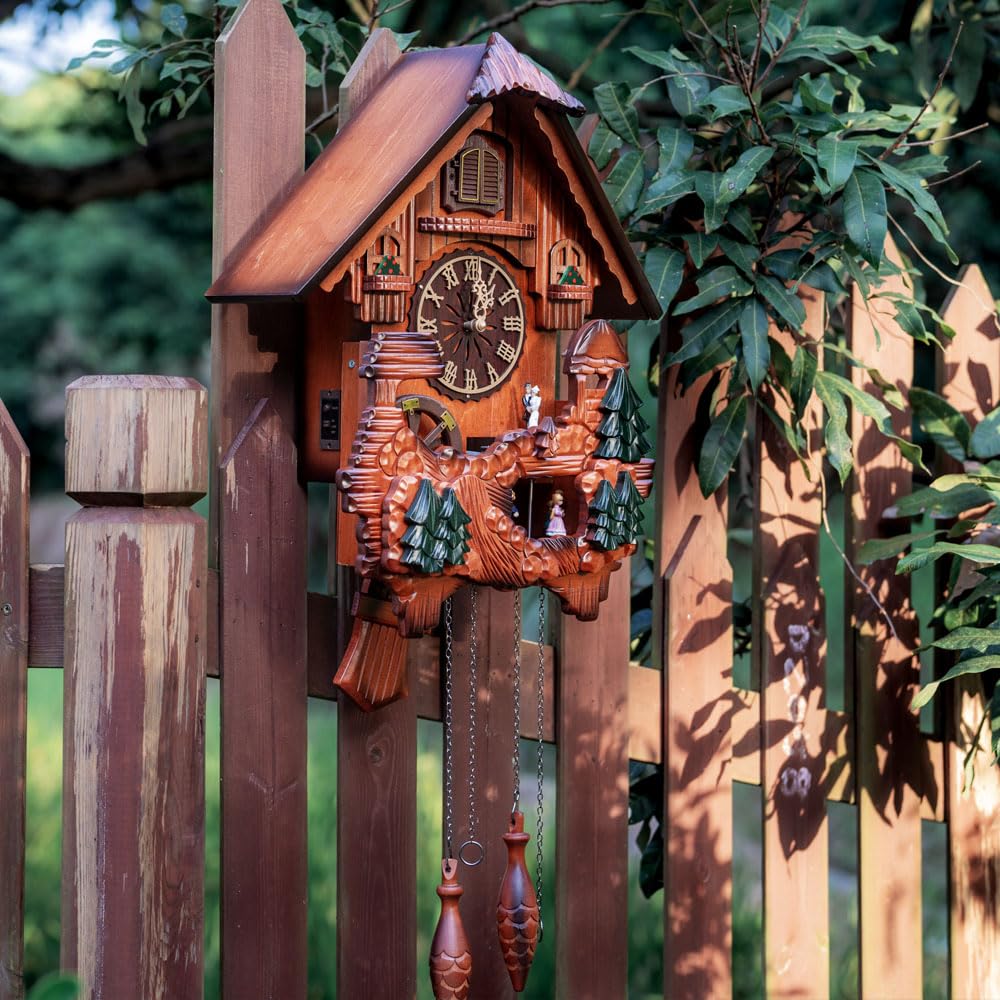 Ninefish Handcrafted Cuckoo Clock with Dancing Figures: A Wall-Mounted Cuckoo Clock for Your Home Decor to Add a Natural Countryside Touch and Perfectly Accent Your Living Space Ninefish