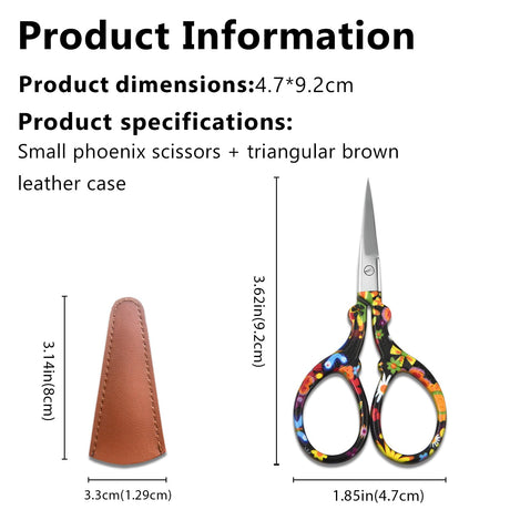 Jaasuee Sharp Embroidery and Crafting Scissors with Leather Cover, 3.62 inch Stainless Steel Stork Shaped Scissors for Needlework and DIY Crafts, Black Flower, J5064 Jaasuee