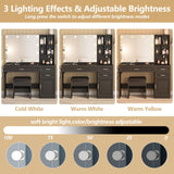 Fameill Vanity Desk with Lighted Mirror & Power Strip,Large Vanity Table with Glass top and Lots Storage,3 Drawer Makeup Desk with Hair Dryer Stand,3 Lighting Modes,Black Fameill