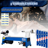 Tandagy 1/2HP Power Wood Lathe 10" x 18" Benchtop Wood Lathe Professional Wood Lathe Machine with 5 Variable Speeds 500 750 1150 1800 3200RPM Mini Wood Turning Lathe Machine for Woodworking Tandagy
