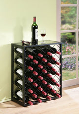 Mango Steam 32 Bottle Wine Rack with Black Glass Top Shelf, Free Standing for Home, Kitchen and Bar Mango Steam