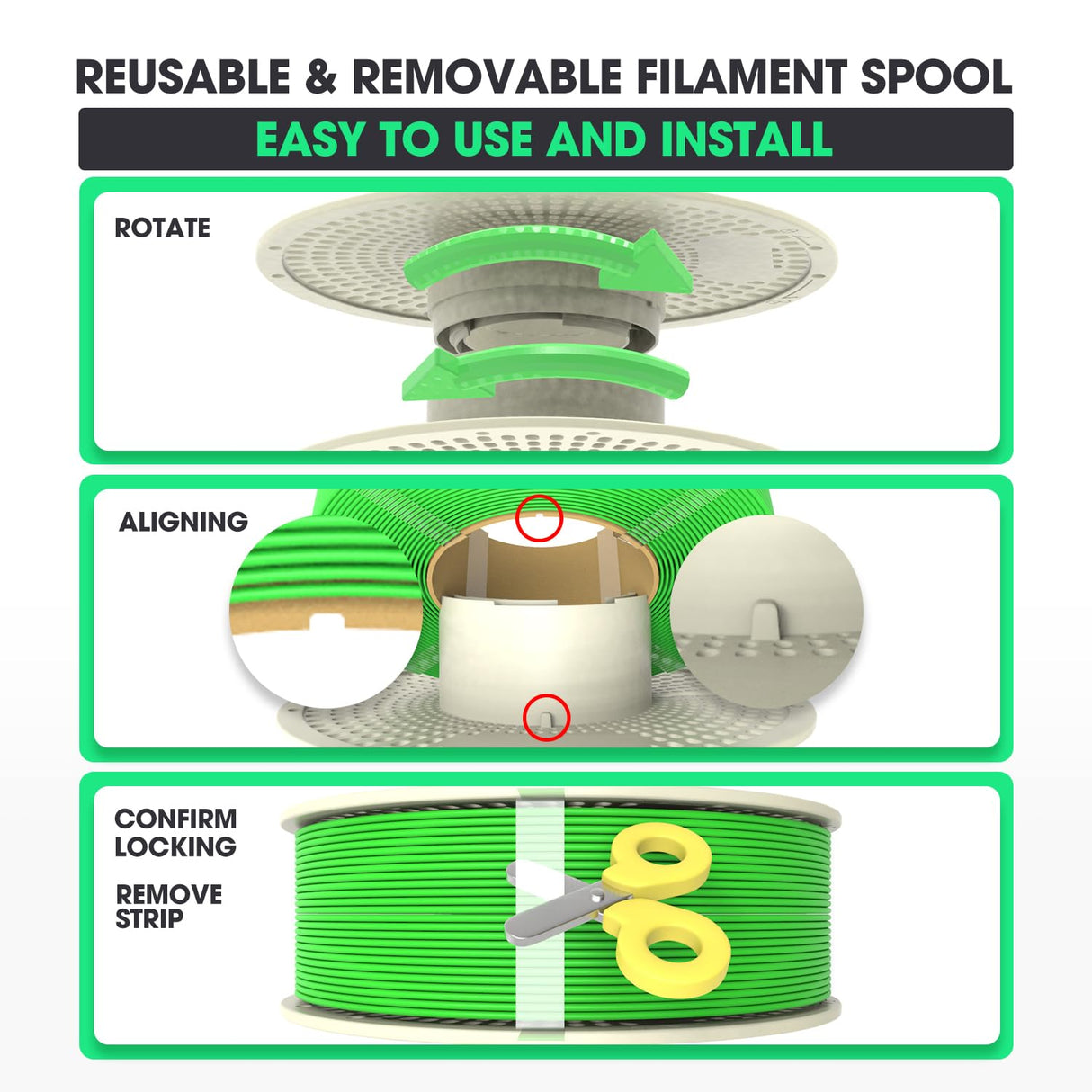 eSUN Matte PLA Refilament 1.75mm and Upgarded eSpool+ Set, Reusable and Removable Filament Spool Replacement with 3D Printer Refill Matte PLA,Dark Grey eSUN