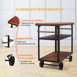 Industrial Bar Cart, Serving Cart with Wheels and Handle, 3-Tier Beverage Metal Cart with Removable Tray and Storage Shelves for Living Room Kitchen, Rustic Copper Topower