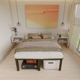 HOBINCHE 14 Inch Metal Bed Frame Queen Size No Box Spring Needed - Easy Assembly Heavy Duty Noise Free Narrow Bedframes - Double Black Basic Steel Slats Platform with Storage HOBINCHE