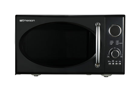 Emerson MWRG0901BK Retro Compact Countertop 800W Microwave Oven with 1,000W Grill Function, LED Display, 5 Power Levels, 8 Auto Menus, Glass Turntable and Child Safe Lock, 0.9 Cu. Ft., Black Emerson