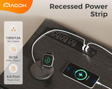 AODK Dresser with LED Lights and Power Outlet, 52-Inch Long Dresser TV Stand for Bedoom, Fabric TV Stand with 7 Large Storage Drawers and Shelves for Living Room, Black and Dark Grey AODK