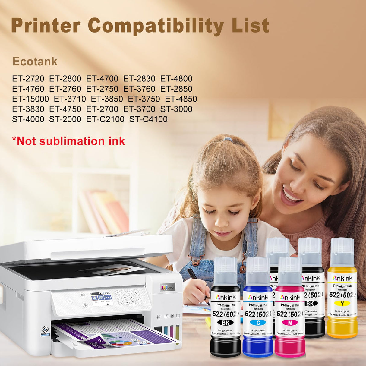 Ankink T522 522 High Capacity Refill Ink Bottle 20.3 fl oz Replacement for Epson Compatible 502 Ink Refill Bottle Use for EcoTank ET-2803 ET-2800 ET-2720 ET-3750 ET-4800 ET-4700 ET-2750 Black Color Ankink