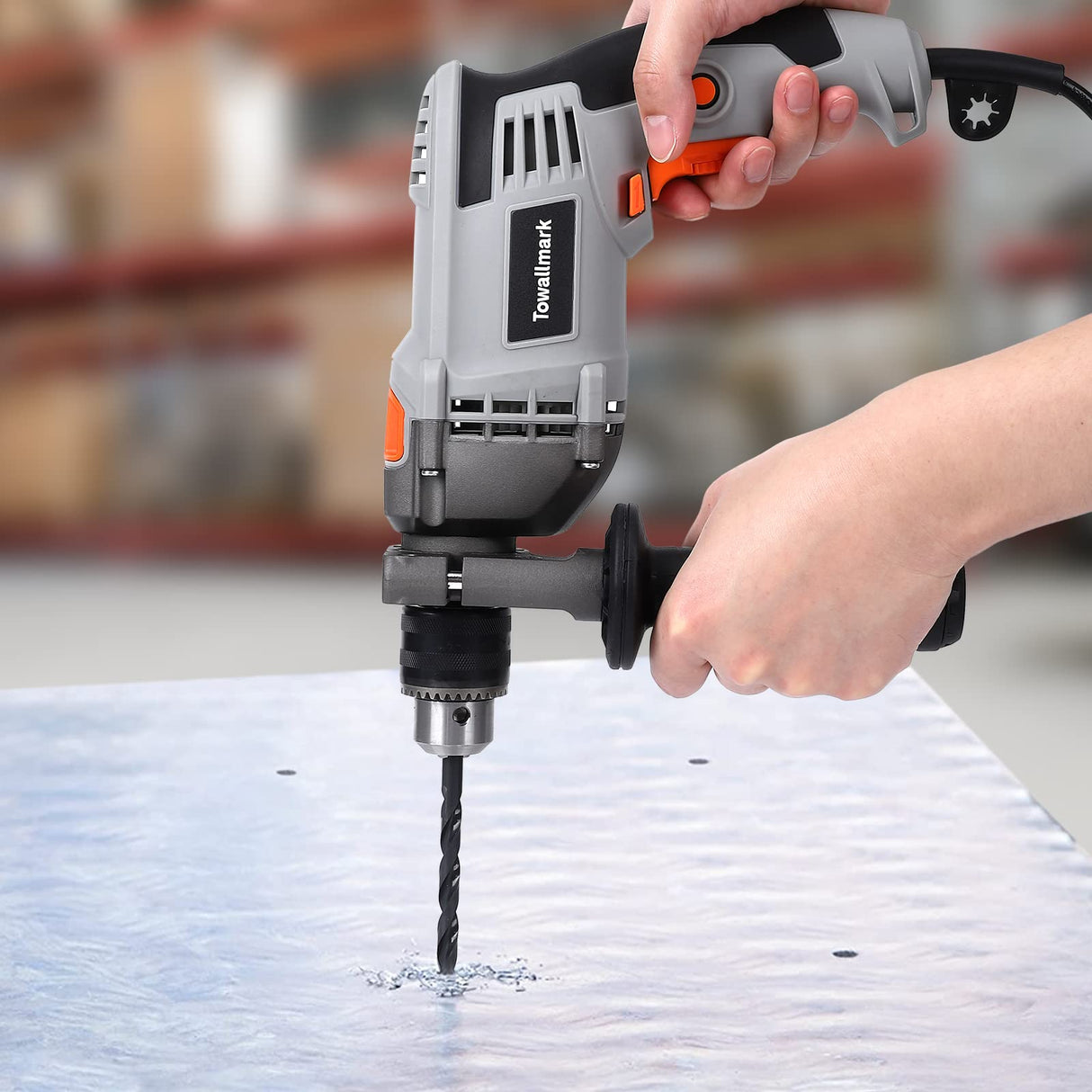 Towallmark 7.5-Amp Hammer Drill with Aluminum Alloy Housing, 1/2-Inch Corded Electric Hammer Drill with 3000RPM, Variable Speed, 15 Drill Bits with Toolbox for Home Improvement, DIY Towallmark