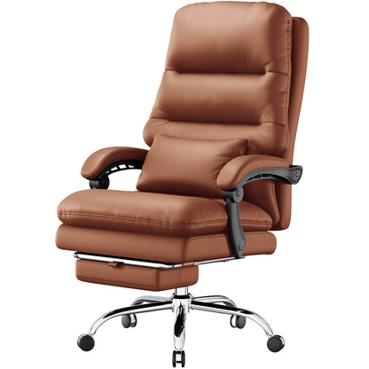 Ylzyxal Office Chair, Big and Tall Office Desk Chair, Ergonomic Office Chair, 400LBS PU Leather Computer Chairs, Executive Office Chair with Foot Rest and Lumbar Pillow (Bright Brown)