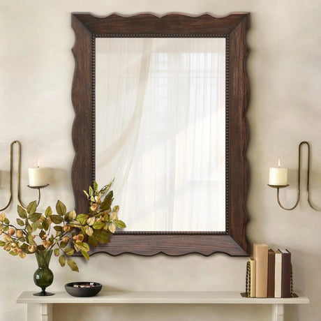 Besdomus Rustic Wooden Framed Mirror: 32" x 24" Dark Brown Wood Bathroom Mirrors for Wall - Vertical or Horizontal Hanging for Bathroom/Vanity/Entryway - Ideal for Farmhouse Style Lovers Besdomus