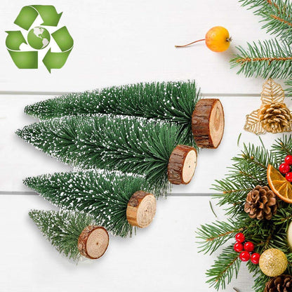 Mini Christmas Tree, Small Pine Tree with Wooden Bases for Xmas Holiday Party Home Tabletop Tree Decor (Green 4pcs)