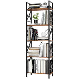 72"H 5-Tier Bookshelf: MDF Wood & Steel Shelves with 500lbs,Tall Narrow Adjustable-Shelf Bookcase.Bookshelves Storage Organizer, Industrial Display Standing Shelf Unit for Living Room/bedroom/Office FREGREE