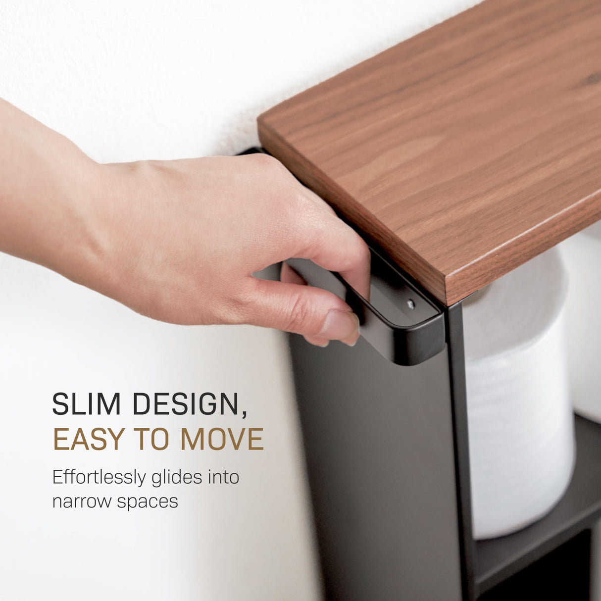 YAMAZAKI Home Slim Rolling Storage Cart – Narrow Bathroom Storage Cabinet with Handle, Slim Bathroom Storage Cart with Wheels, Easy Assembly, Steel + Wood, Black YAMAZAKI