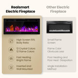 Electric Fireplace Inserts 42 Inch Wide, RealSmart Wall Mounted Fireplace 750W/1500W in-Wall Recessed Heaters with Remote Control, Timer, 12 Adjustable Color Flame & Brightness, Touch Screen RealSmart