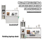 Pmnianhua 41'' Wall Mounted Floating Desk with Storage Shelves - Space Saving Workstation in Greyish White Pmnianhua