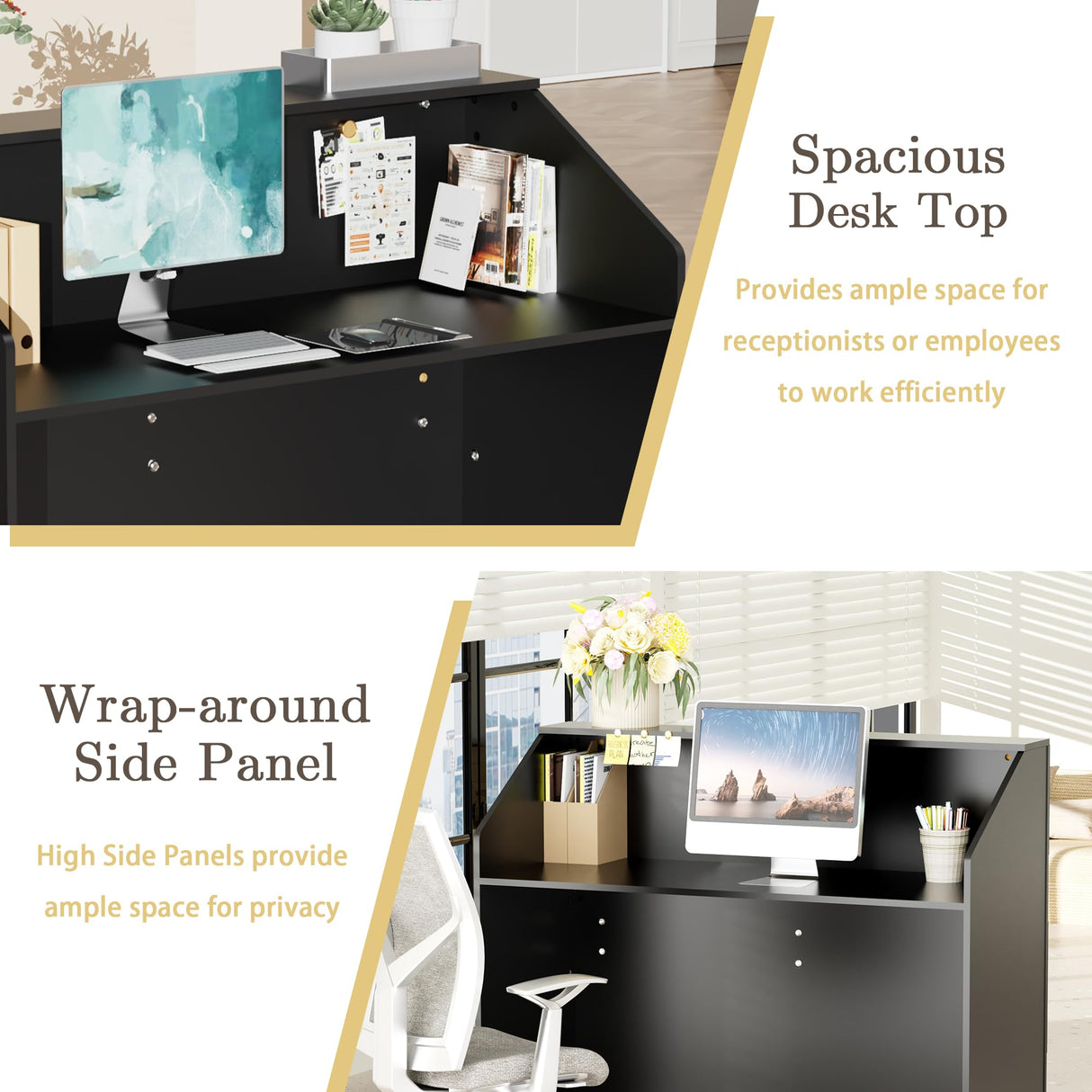 47.2 inches Reception Desk with Counter Modern Front Table Checkout Counter Table Retail Counter for Reception Room,Salon,Office,Store,Shop,Clinic,Lobbies,Retail,Home,Black QUNTTINA