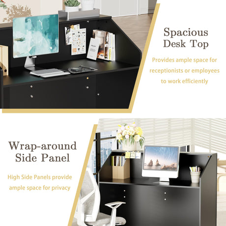 47.2 inches Reception Desk with Counter Modern Front Table Checkout Counter Table Retail Counter for Reception Room,Salon,Office,Store,Shop,Clinic,Lobbies,Retail,Home,Black QUNTTINA