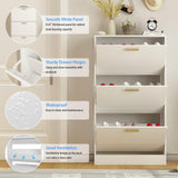 NOVAMAISON Narrow Shoe Storage Cabinet, Shoe Cabinet for Entryway with 3 Flip Drawers, Wood Hidden Shoe Storage, Freestanding Shoe Organizer for Hallway, Bedroom, Apartment, White NOVAMAISON